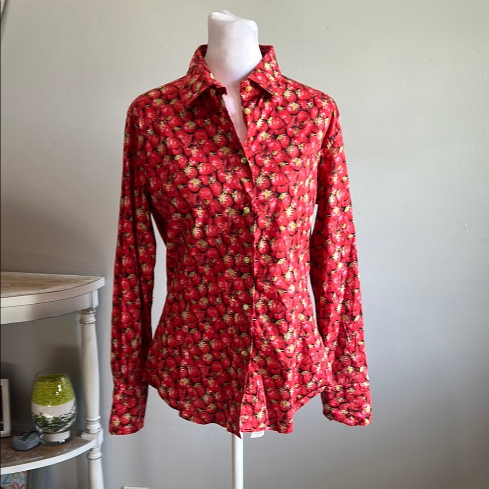 [Cotton Doux] Red Strawberry Button-Up Shirt - Size 4